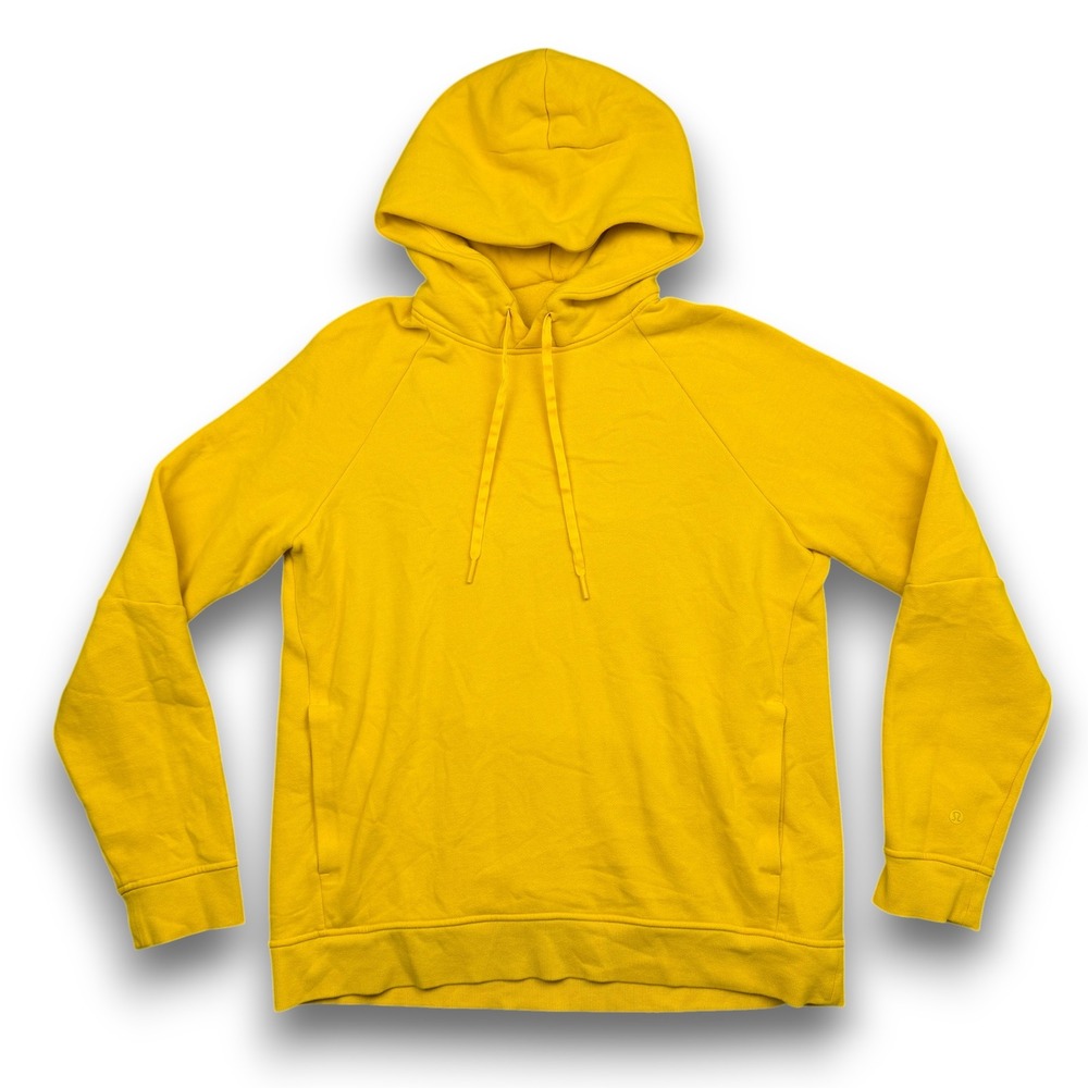 Lululemon City Sweat Pullover Hoodie Mens L Yellow Raglan Sleeve Performance